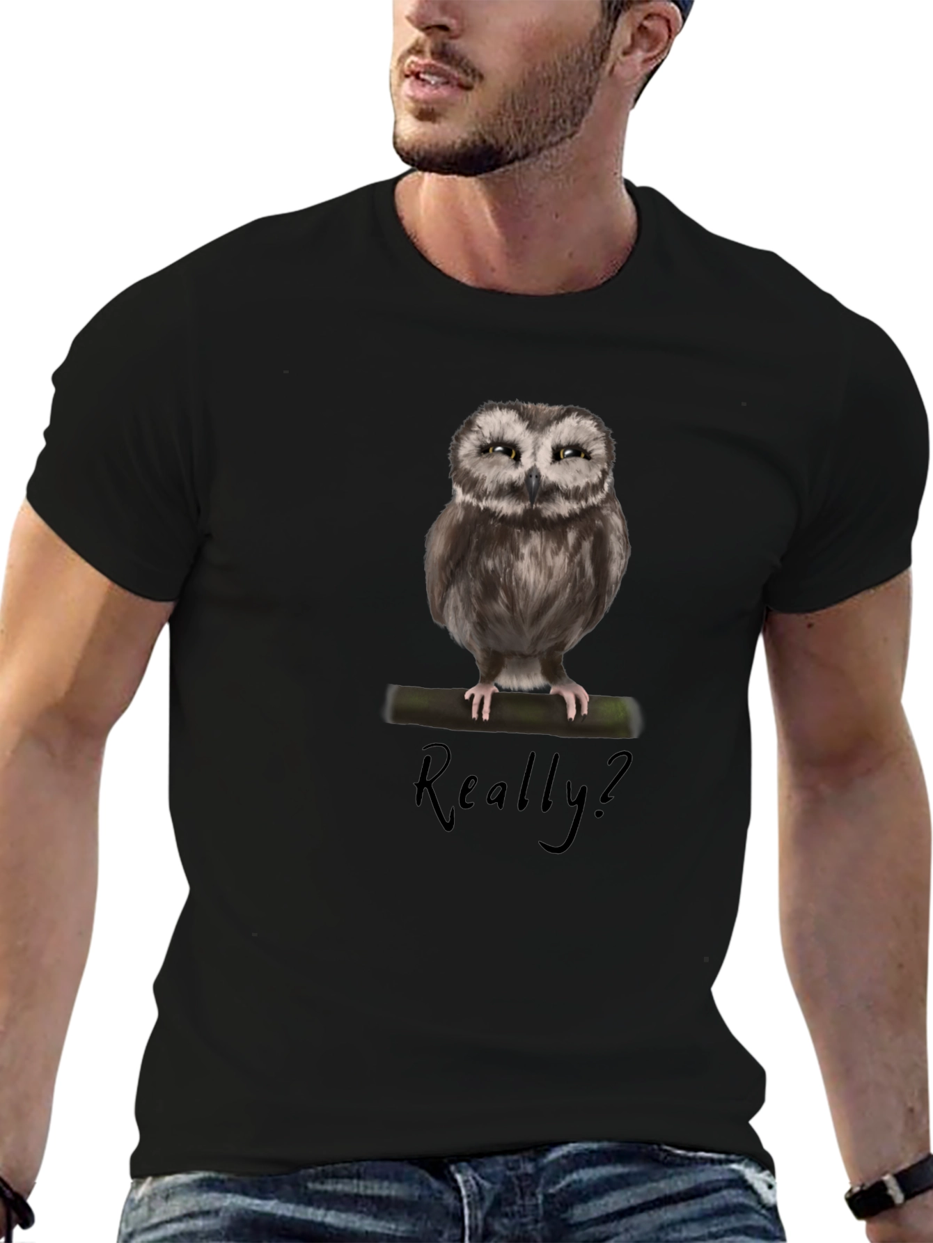 Owl Graphic Print T-Shirt - Really? Sarcastic Tee