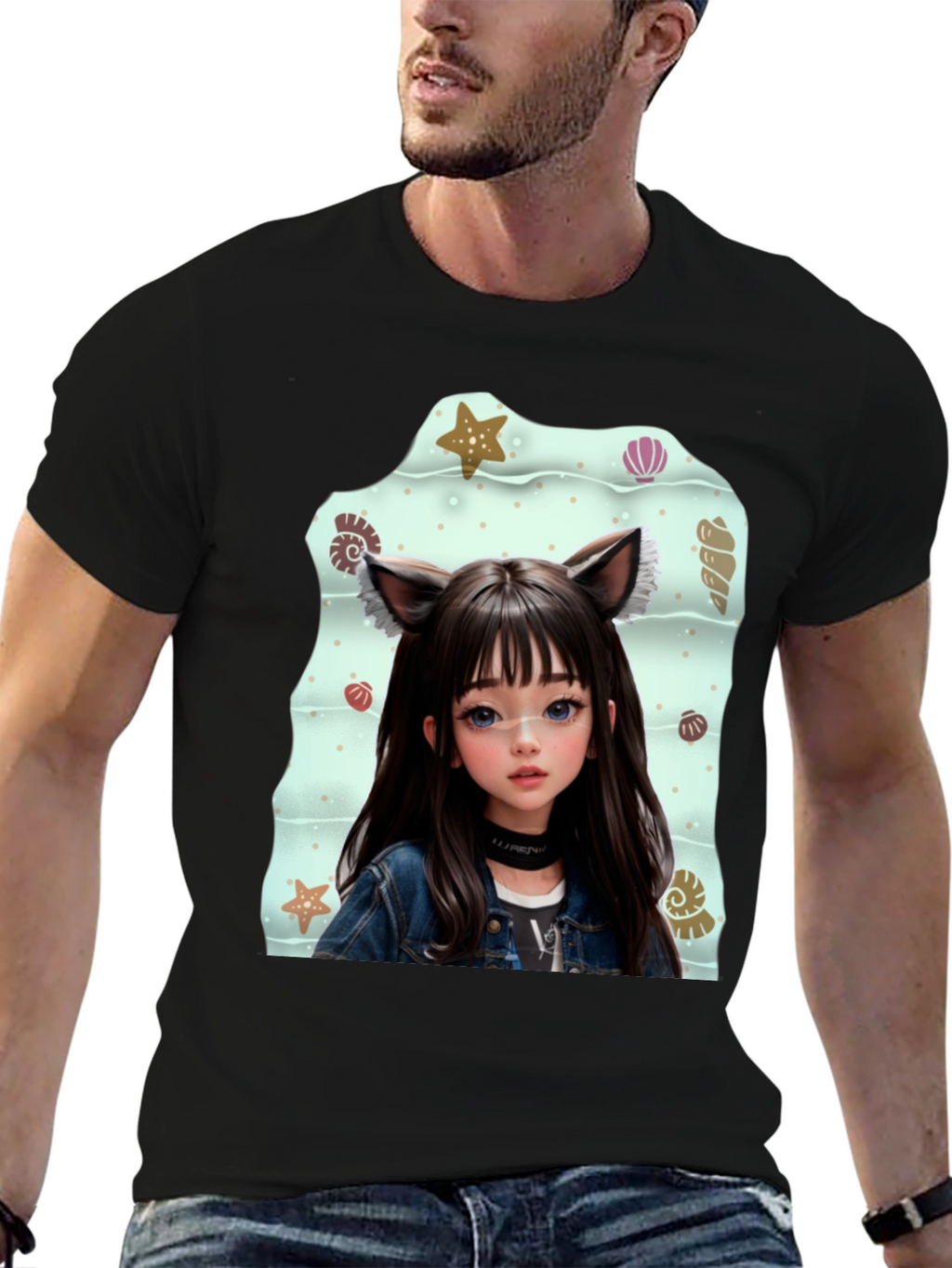 Anime Girl Graphic Black T-Shirt