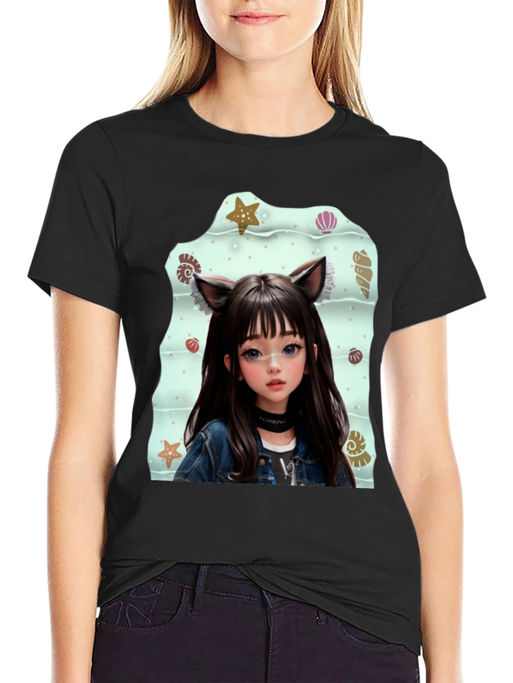 Anime Girl Graphic Black T-Shirt