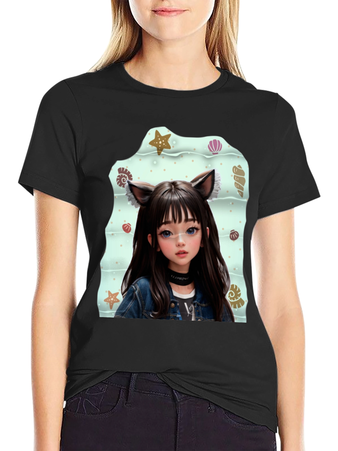 Anime Girl Graphic Black T-Shirt
