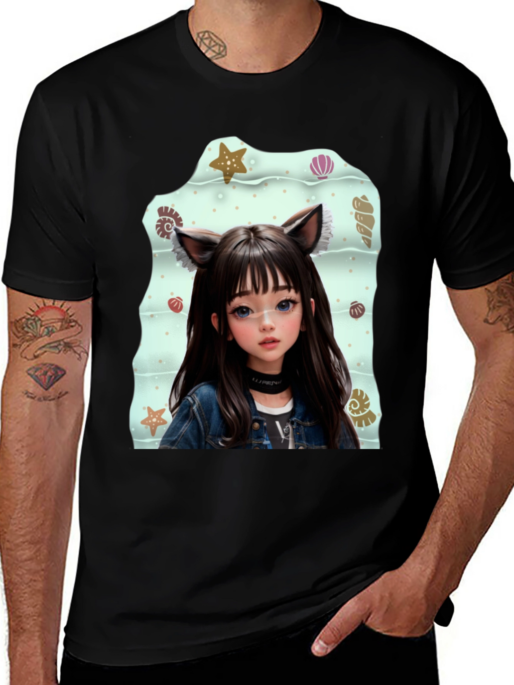 Anime Girl Graphic Black T-Shirt