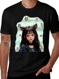 Anime Girl Graphic Black T-Shirt