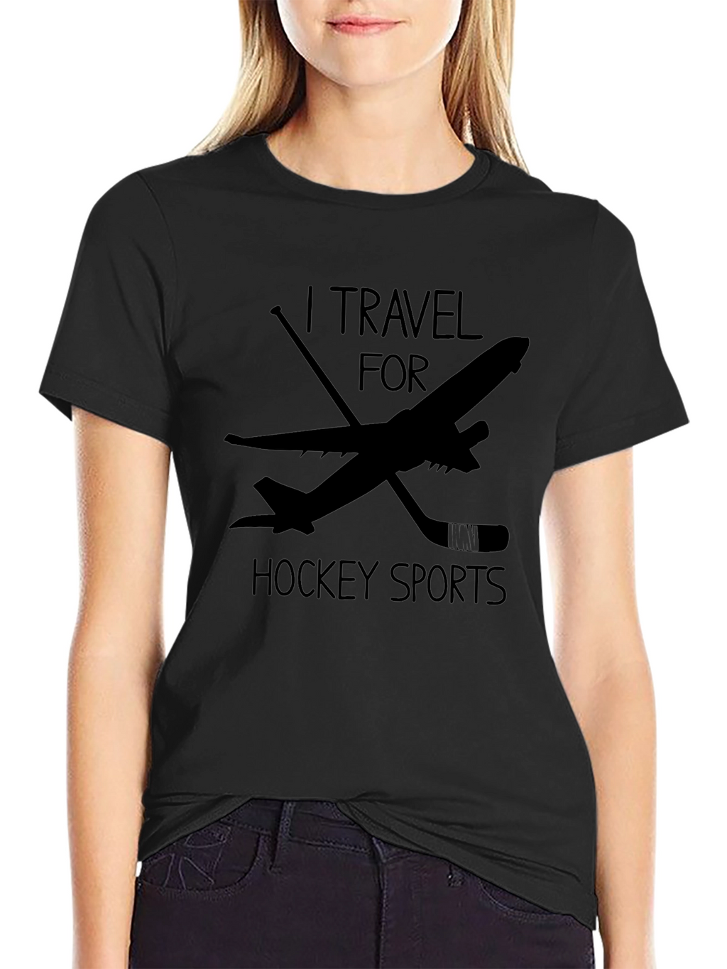 I Travel For Hockey Sports Black T-Shirt
