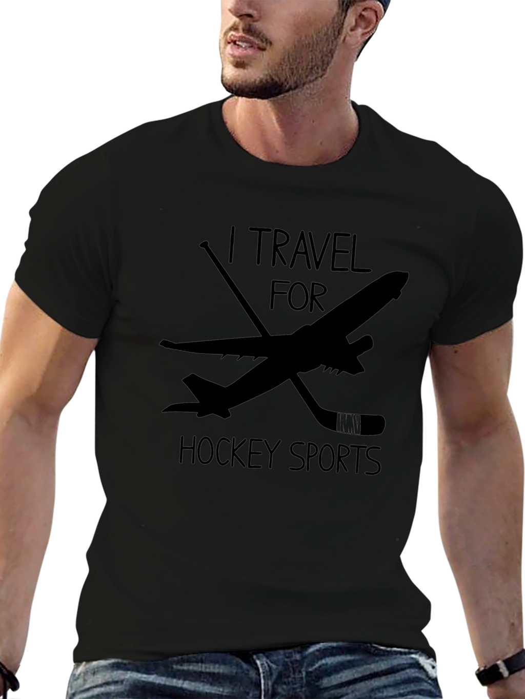 I Travel For Hockey Sports Black T-Shirt