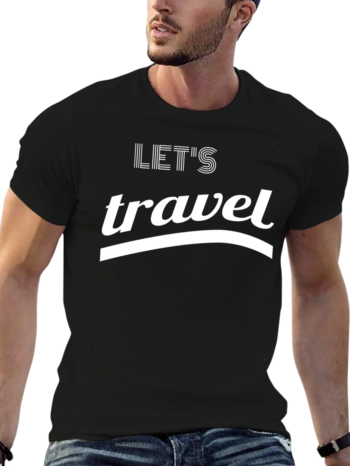 Lets Travel Black Graphic T-Shirt