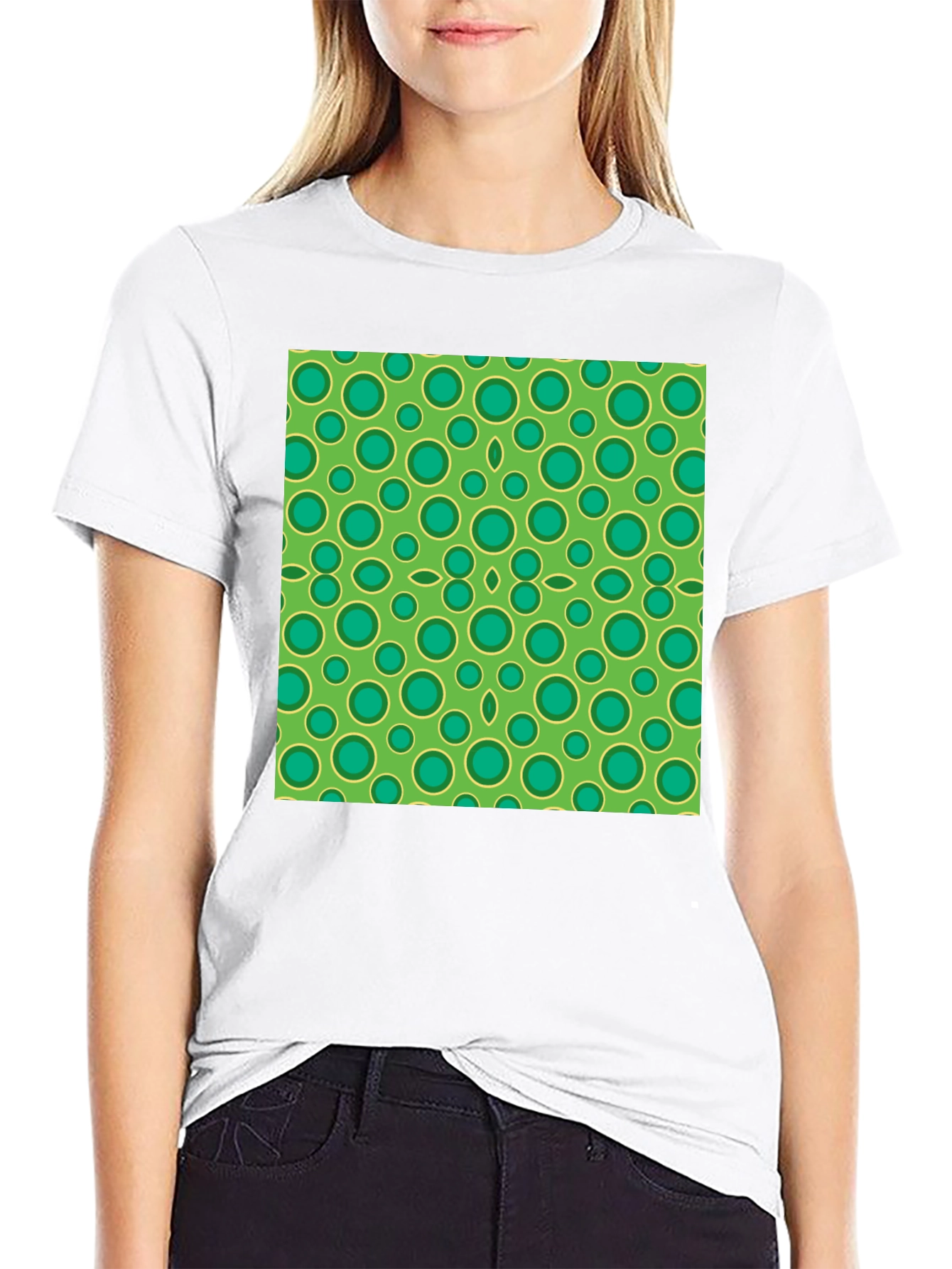 Green Circle Pattern Black T-Shirt