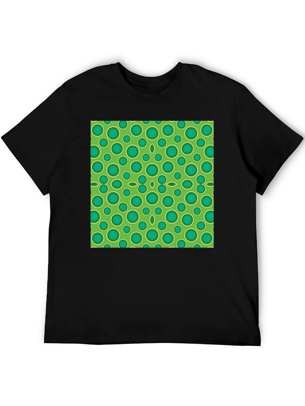 Green Circle Pattern Black T-Shirt