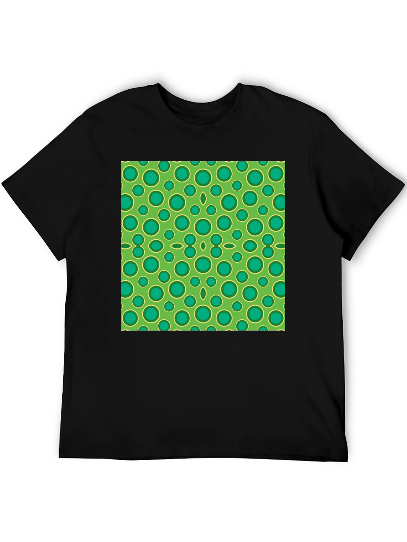 Green Circle Pattern Black T-Shirt