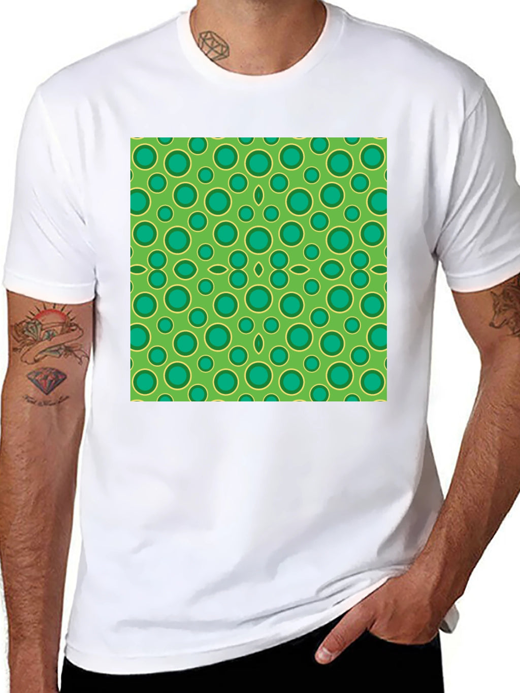Green Circle Pattern Black T-Shirt