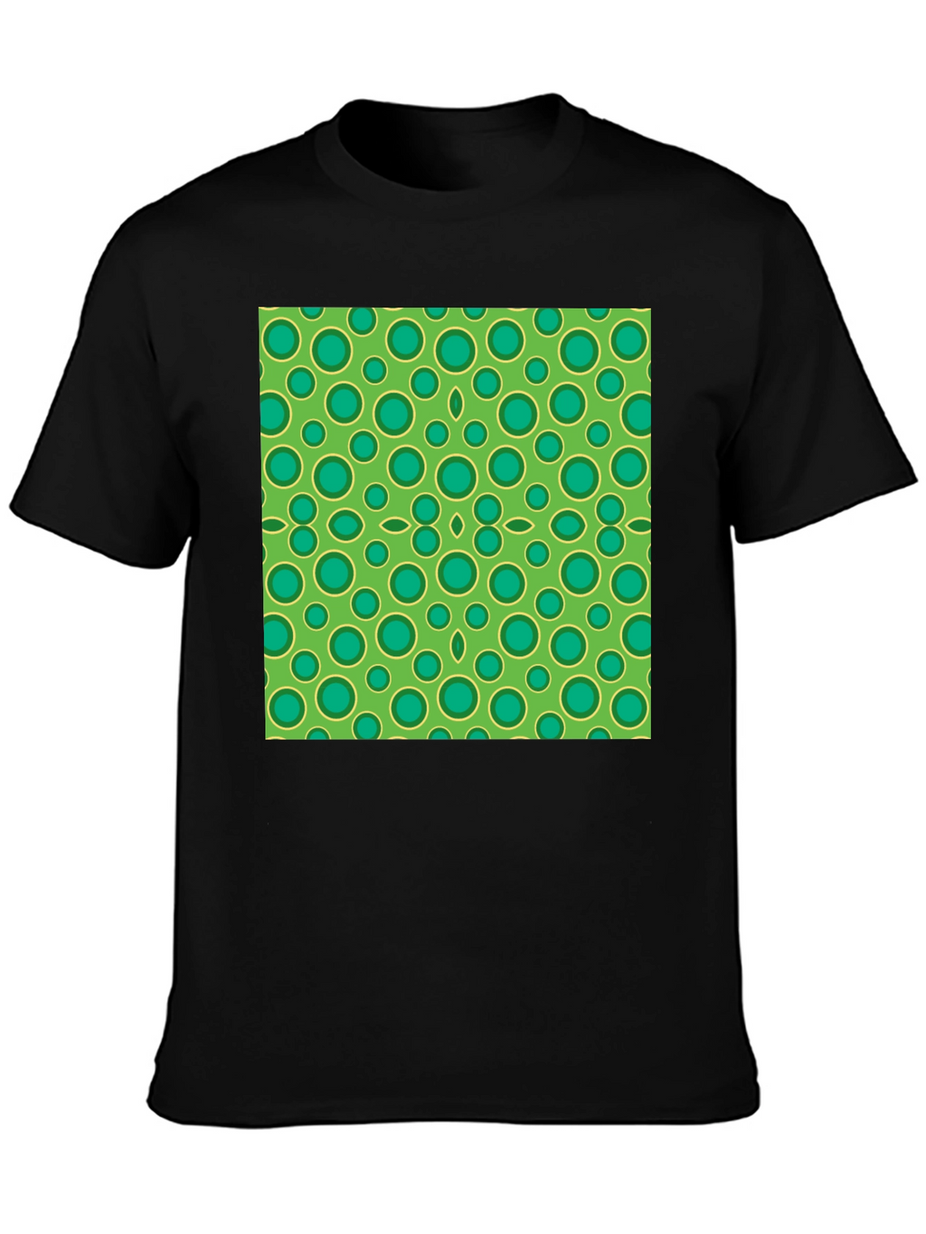 Green Circle Pattern Black T-Shirt
