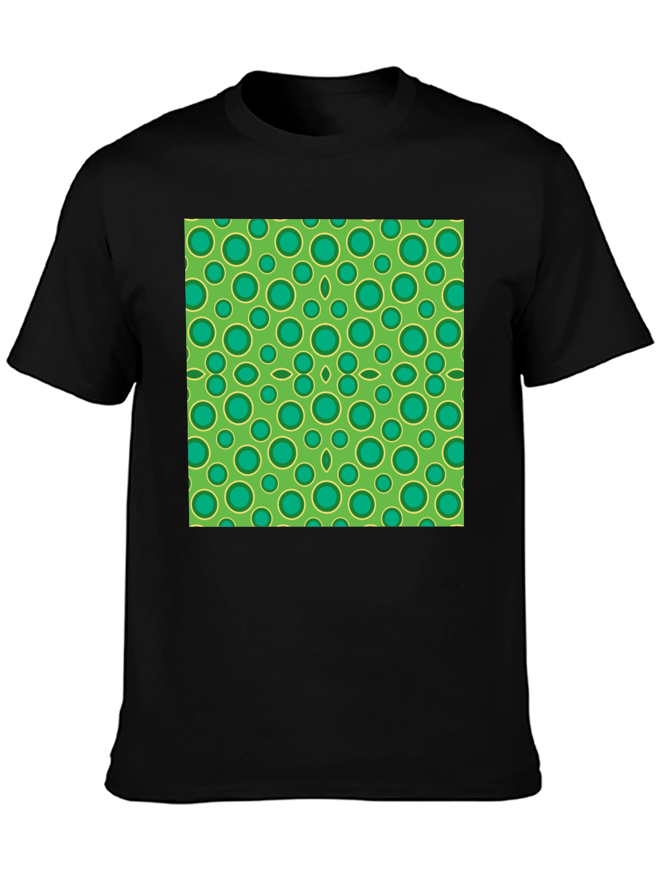 Green Circle Pattern Black T-Shirt