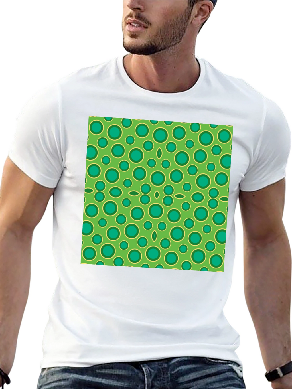 Green Circle Pattern Black T-Shirt