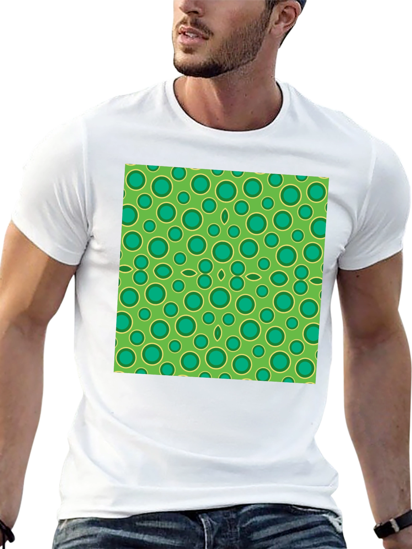 Green Circle Pattern Black T-Shirt