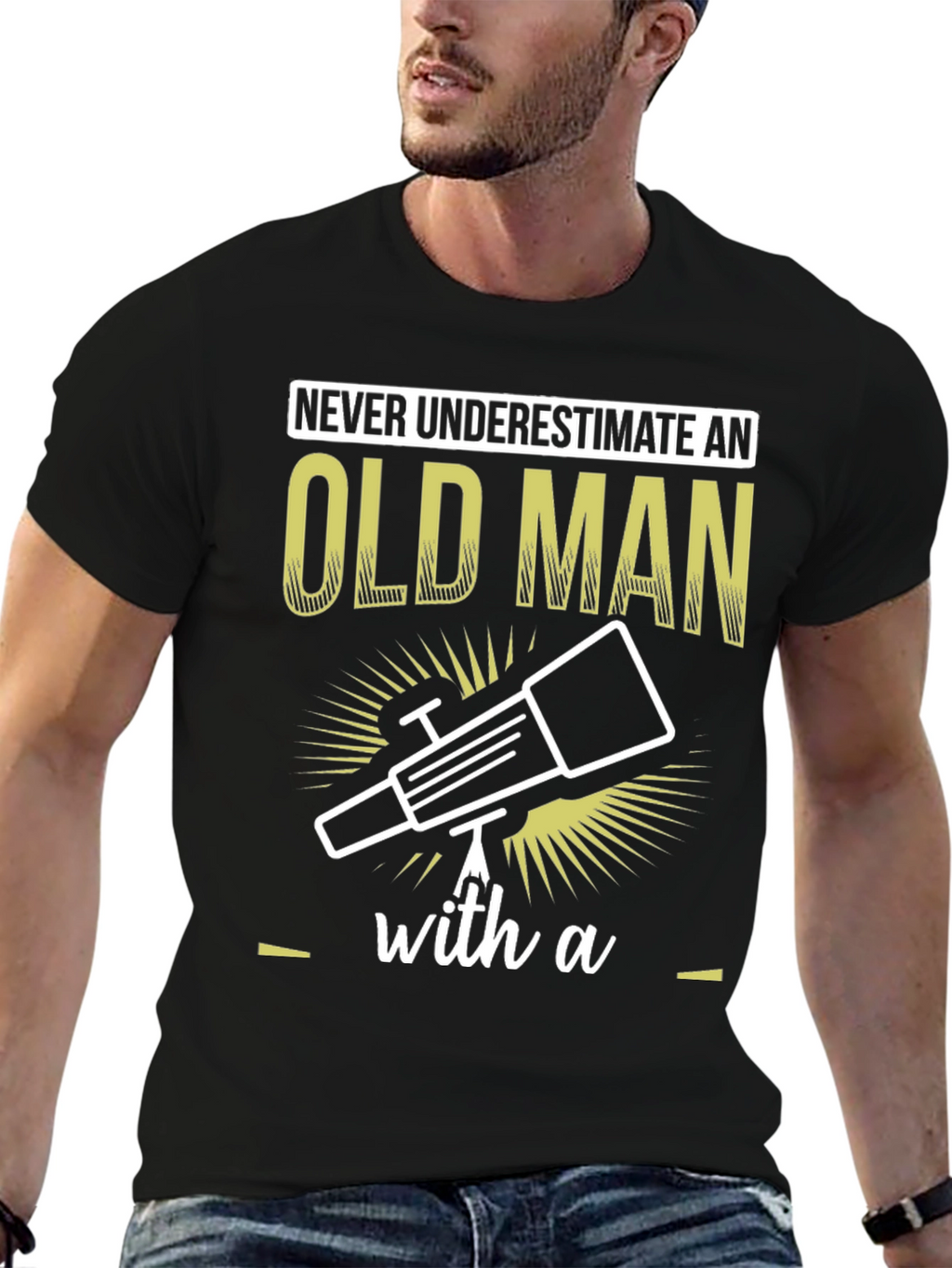 Old Man Telescope Humor Graphic Tee