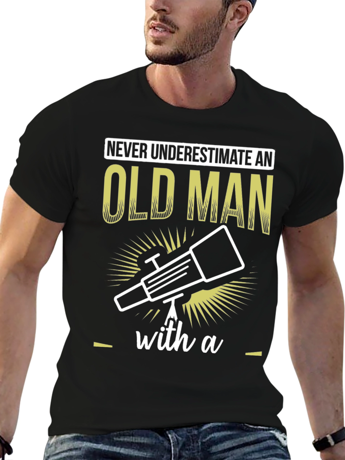 Old Man Telescope Humor Graphic Tee