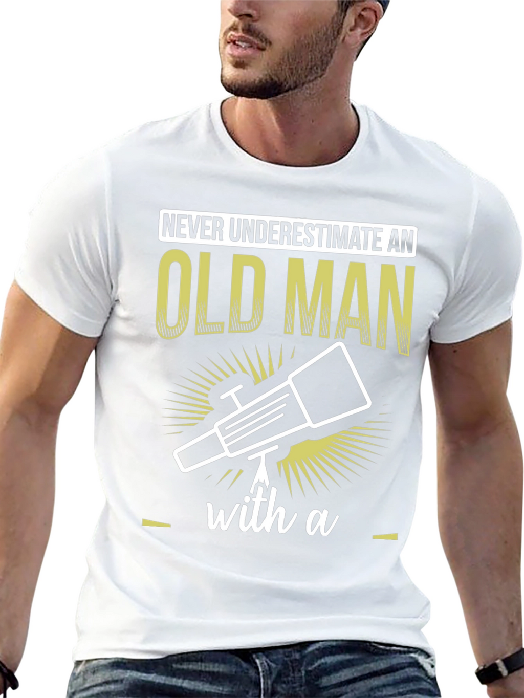 Old Man Telescope Humor Graphic Tee