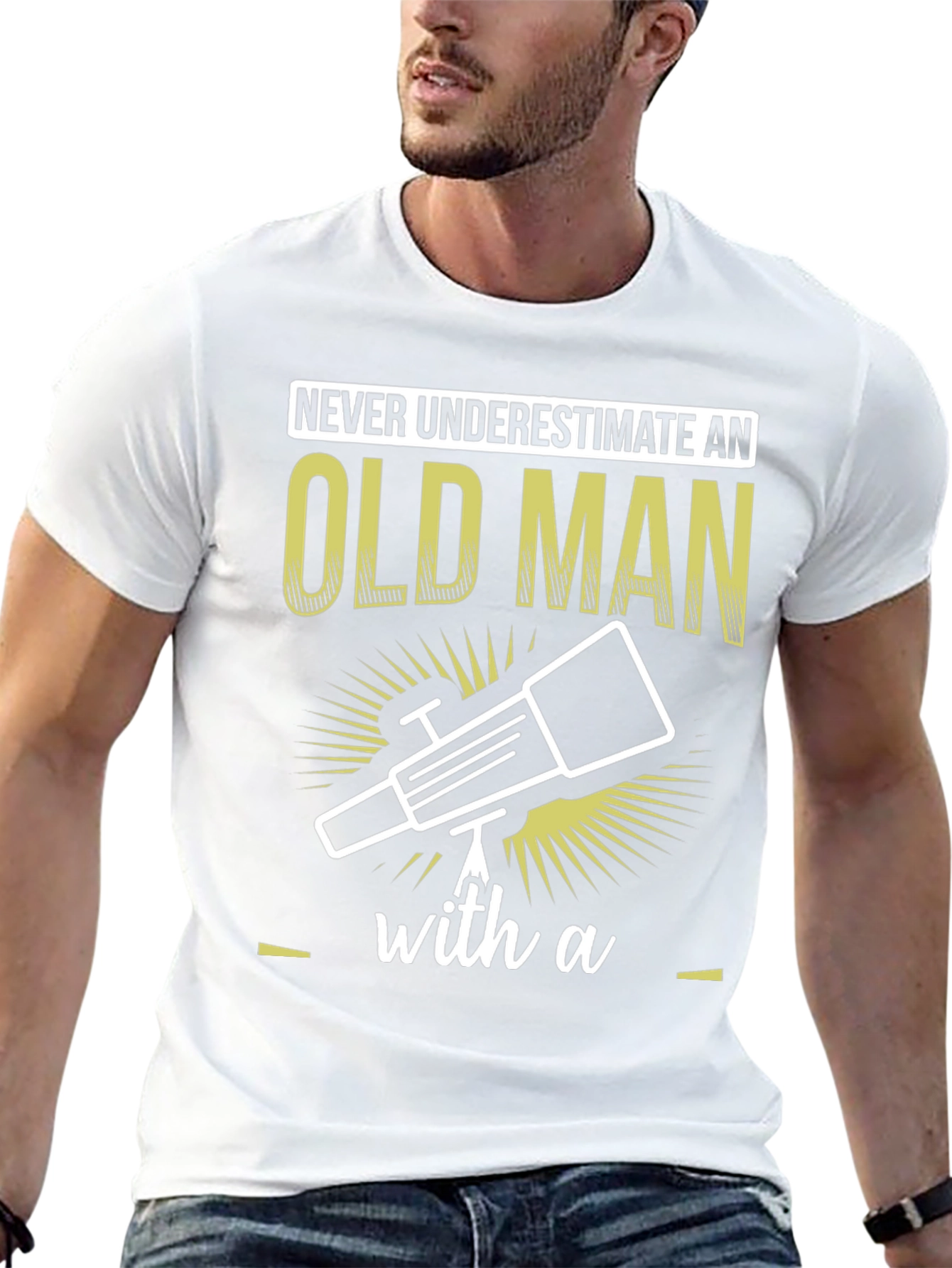Old Man Telescope Humor Graphic Tee