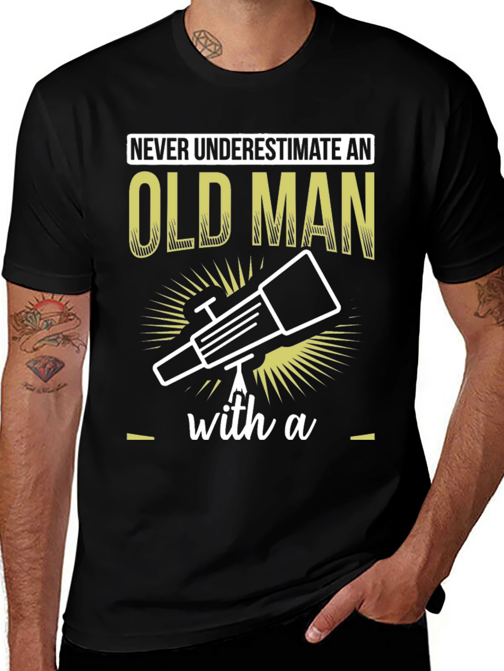 Old Man Telescope Humor Graphic Tee