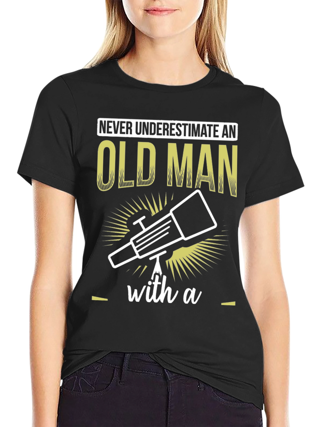Old Man Telescope Humor Graphic Tee