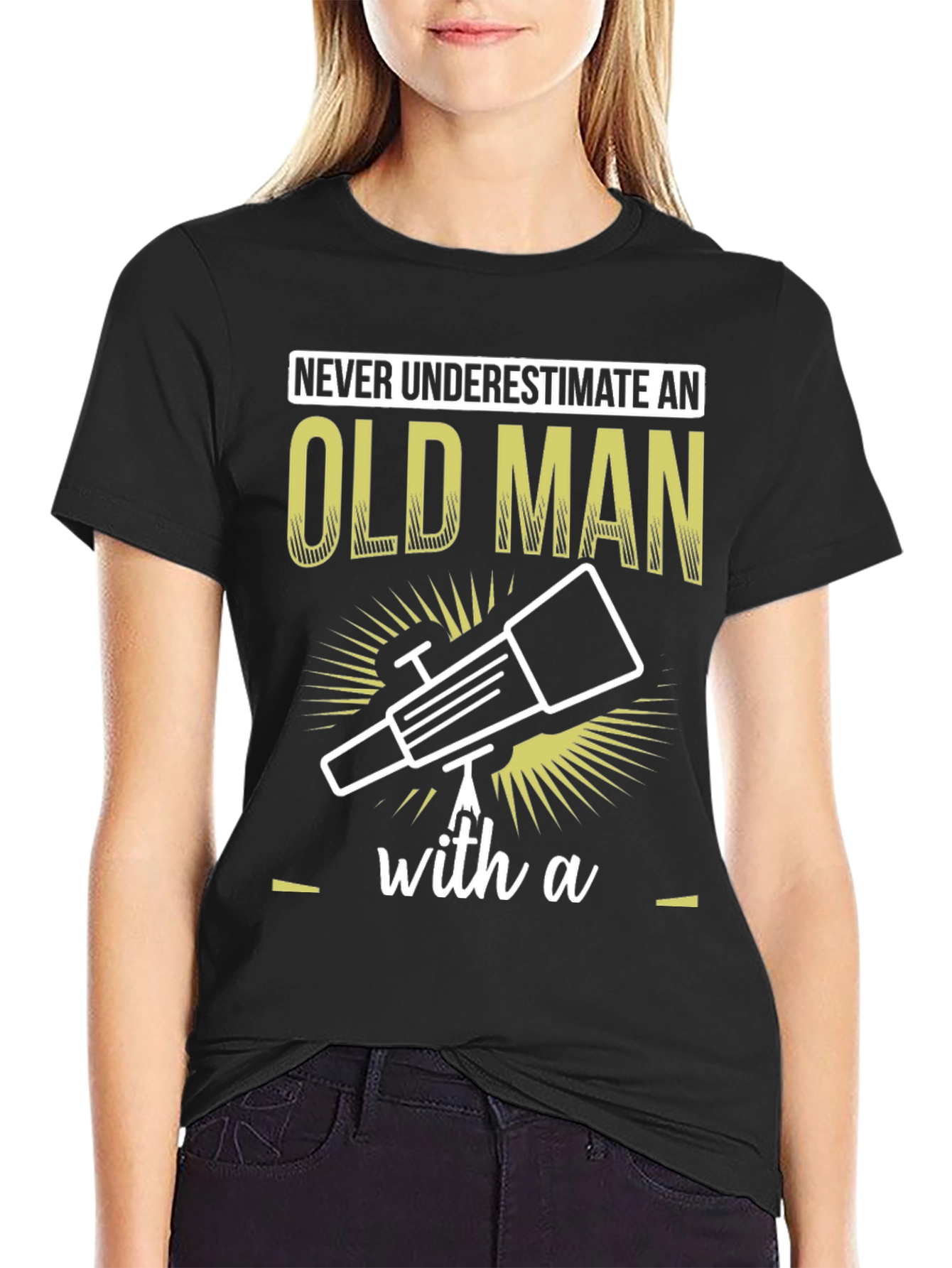 Old Man Telescope Humor Graphic Tee
