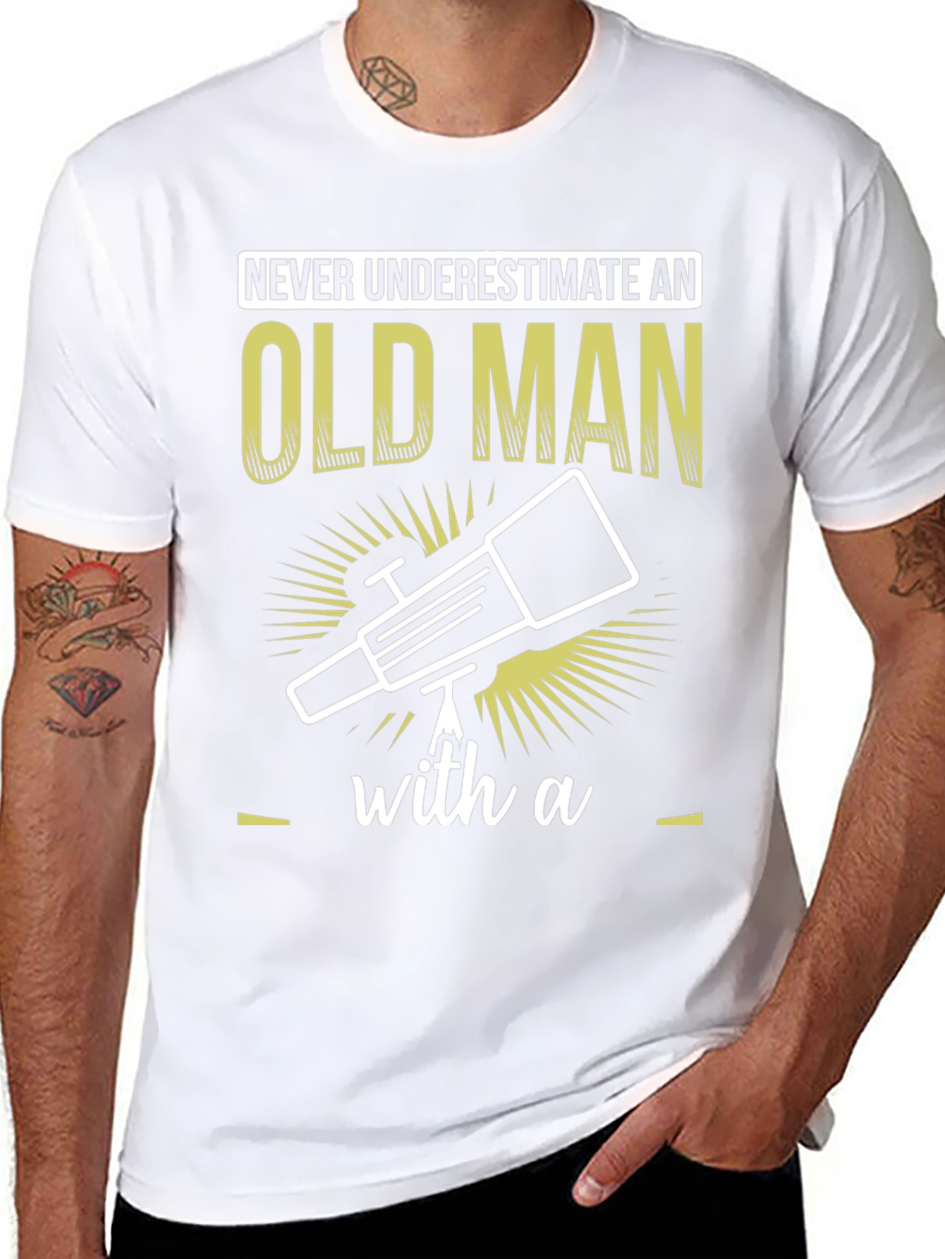 Old Man Telescope Humor Graphic Tee