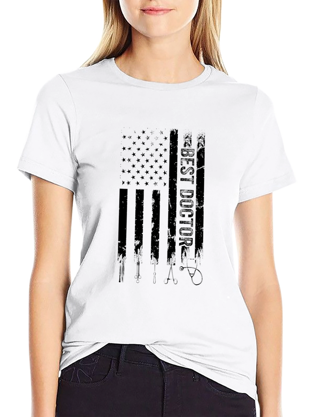 Best Doctor American Flag Graphic Black T-Shirt