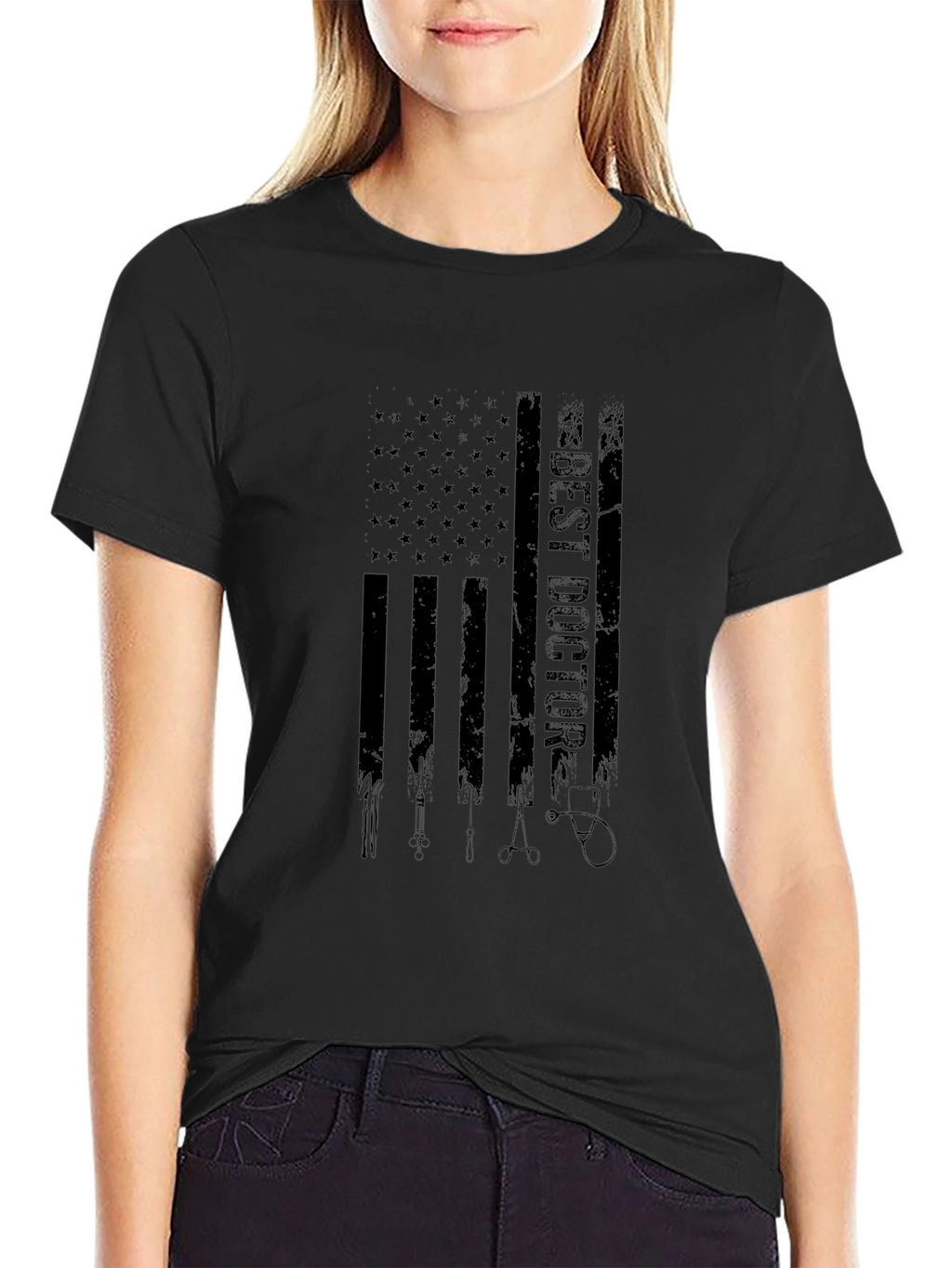 Best Doctor American Flag Graphic Black T-Shirt