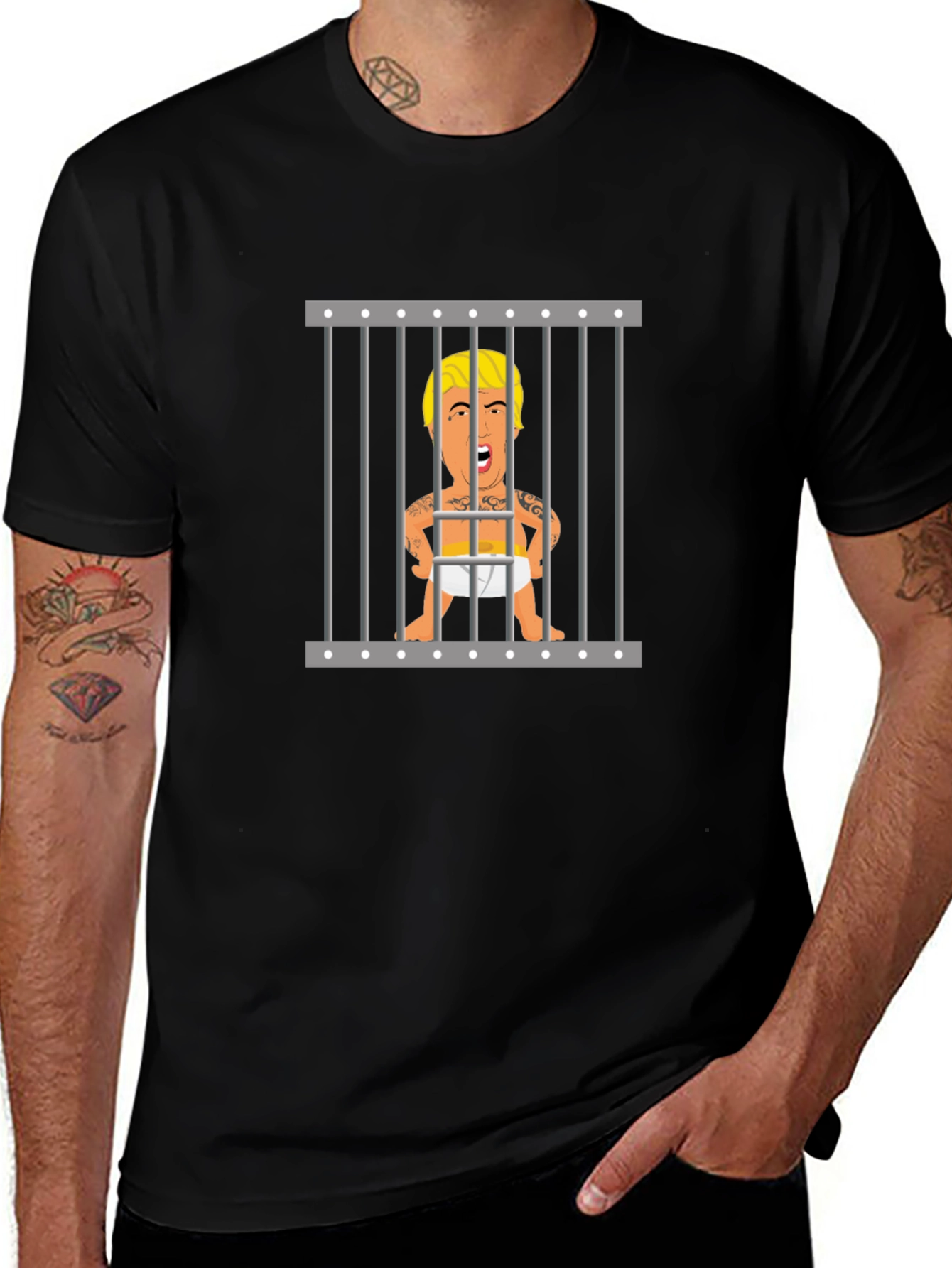 Baby Trump Behind Bars Black T-Shirt