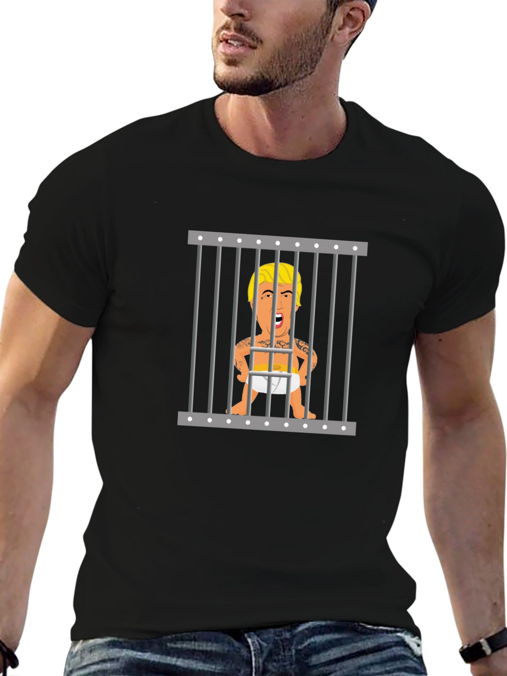 Baby Trump Behind Bars Black T-Shirt