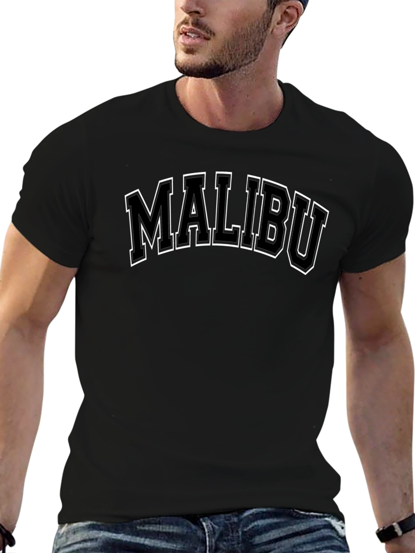 Malibu Graphic Print Black Crew Neck T-Shirt