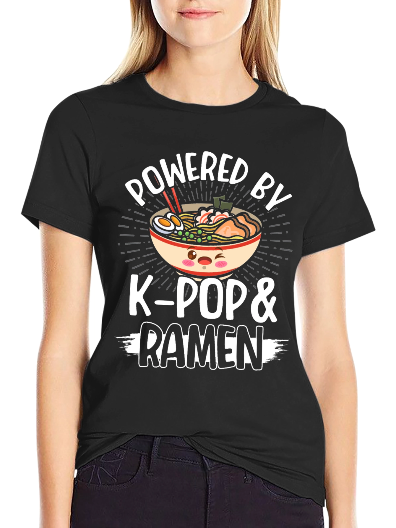 Powered by K-Pop & Ramen Black T-Shirt