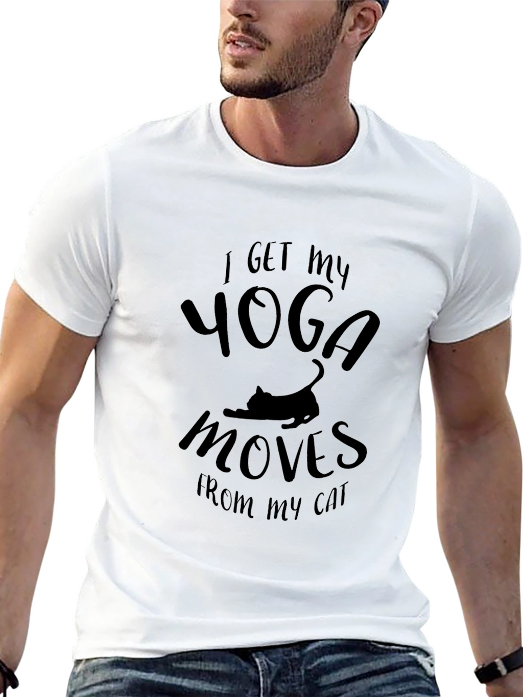 Yoga Moves Cat T-Shirt - Black Novelty Tee