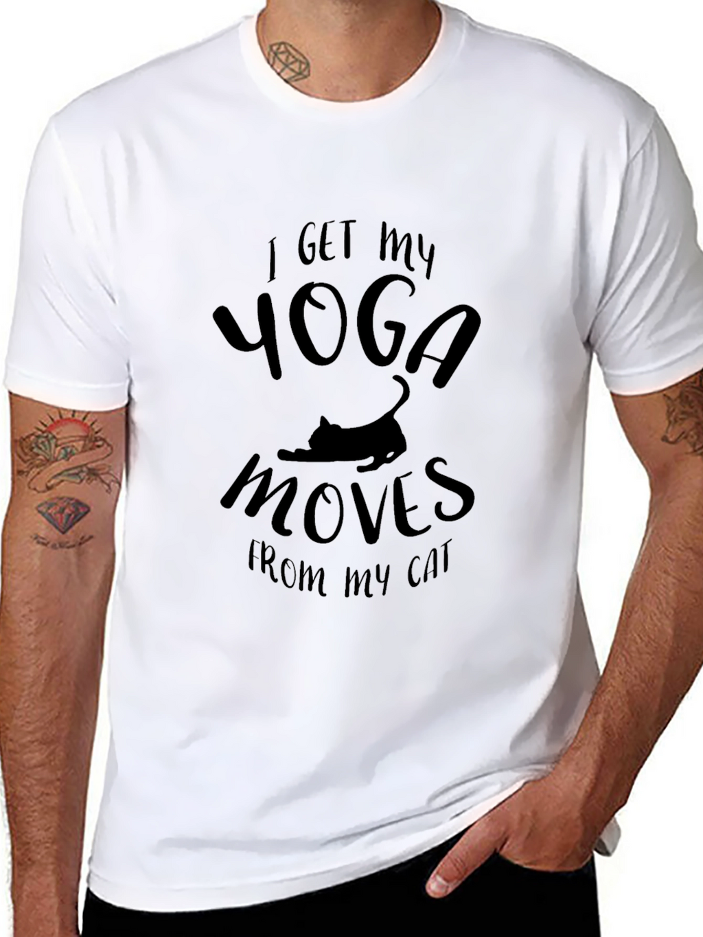 Yoga Moves Cat T-Shirt - Black Novelty Tee