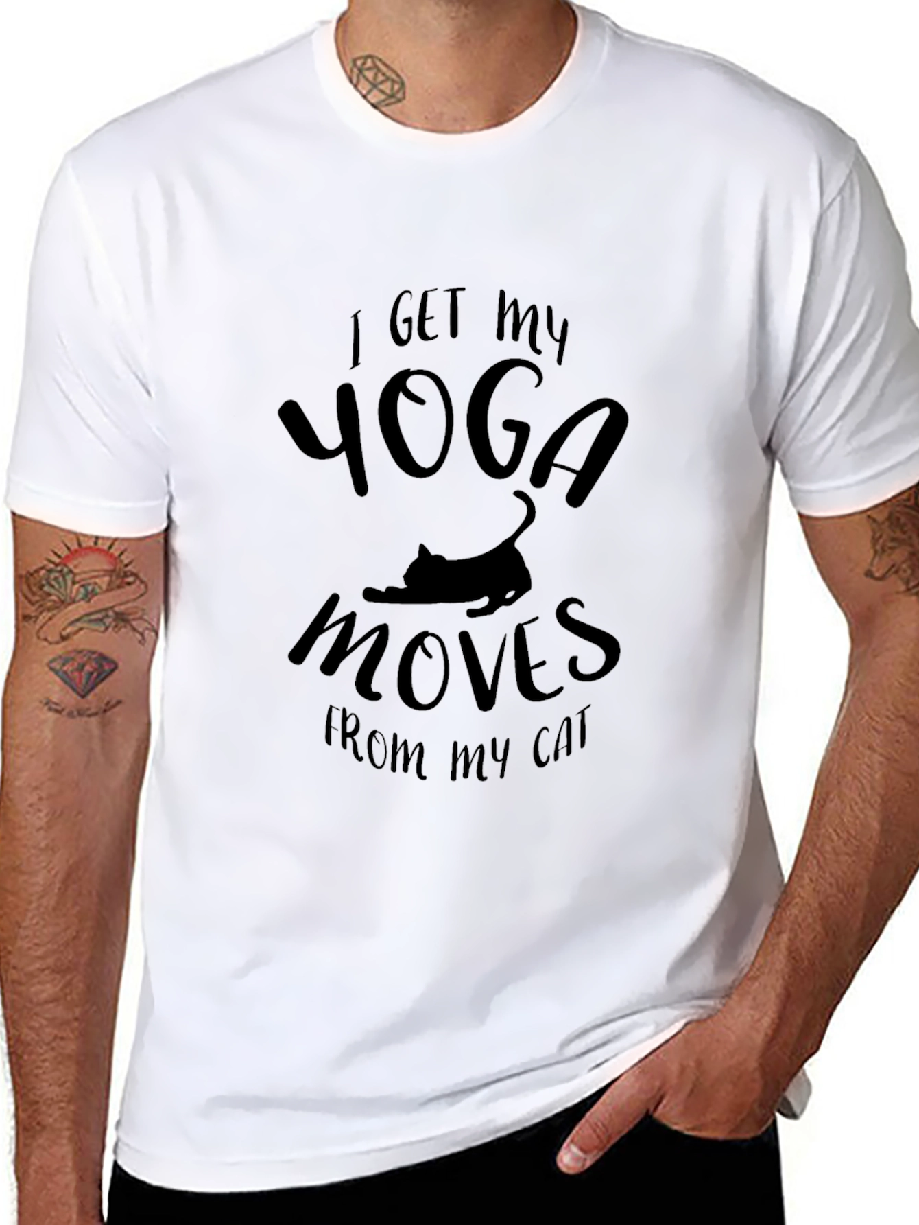 Yoga Moves Cat T-Shirt - Black Novelty Tee