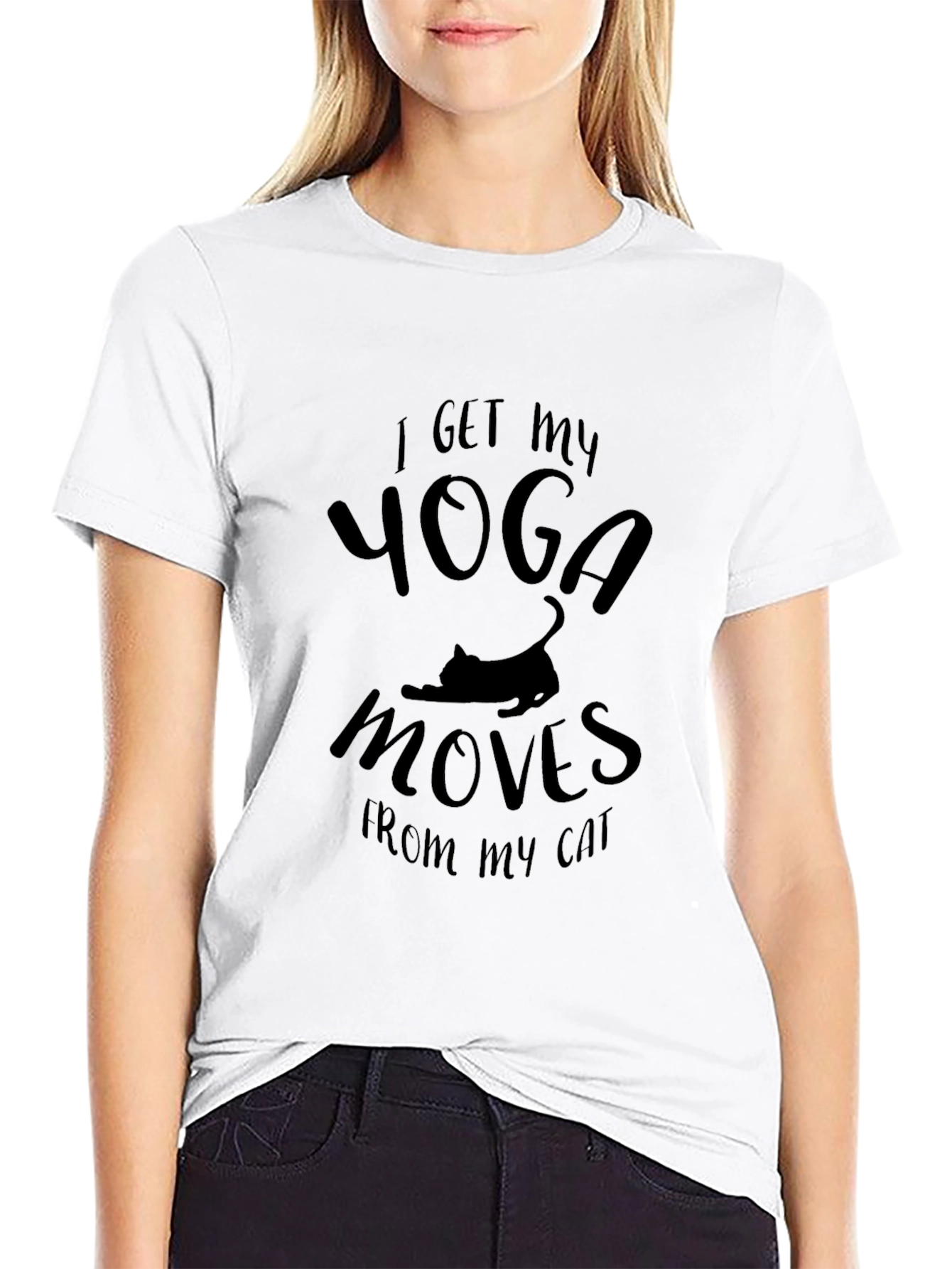Yoga Moves Cat T-Shirt - Black Novelty Tee