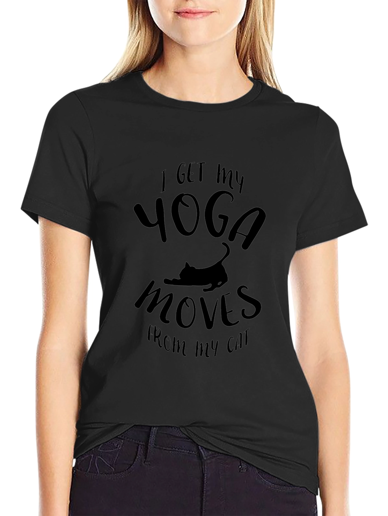 Yoga Moves Cat T-Shirt - Black Novelty Tee