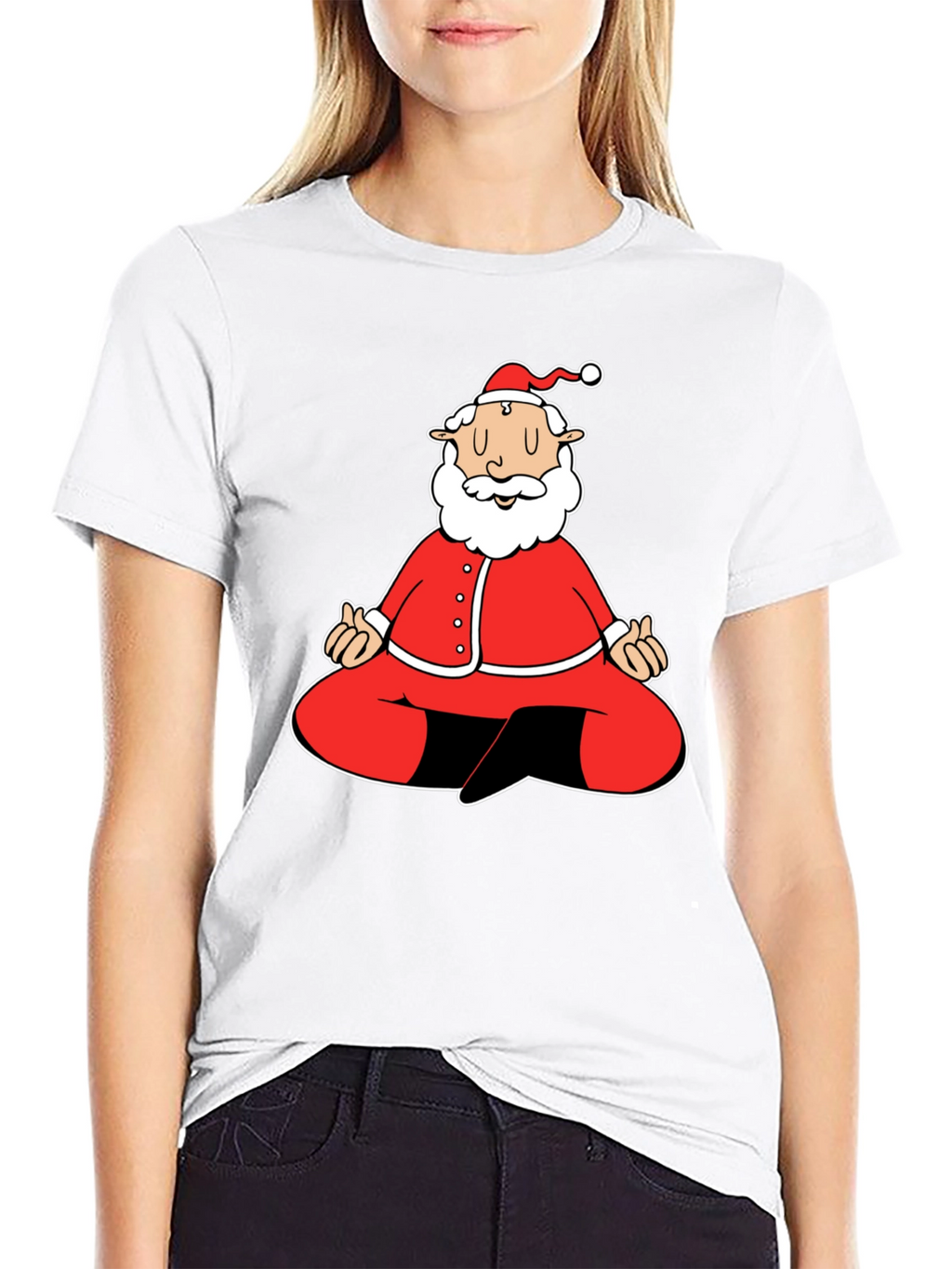 Meditating Santa Graphic Tee - Black Cotton Blend Shirt