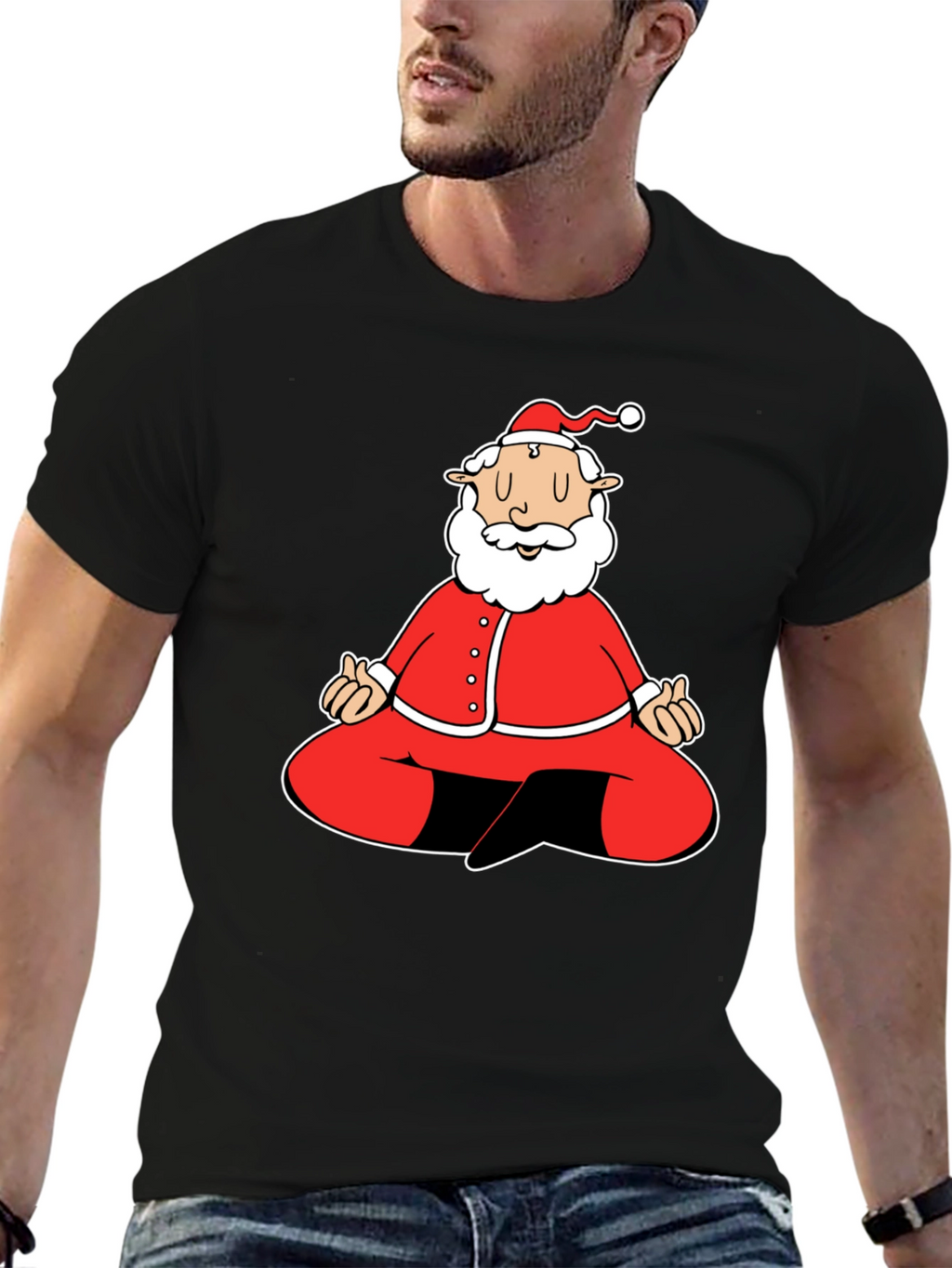 Meditating Santa Graphic Tee - Black Cotton Blend Shirt
