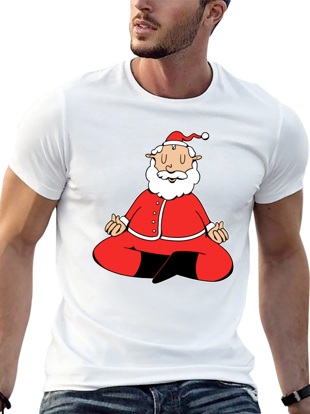 Meditating Santa Graphic Tee - Black Cotton Blend Shirt