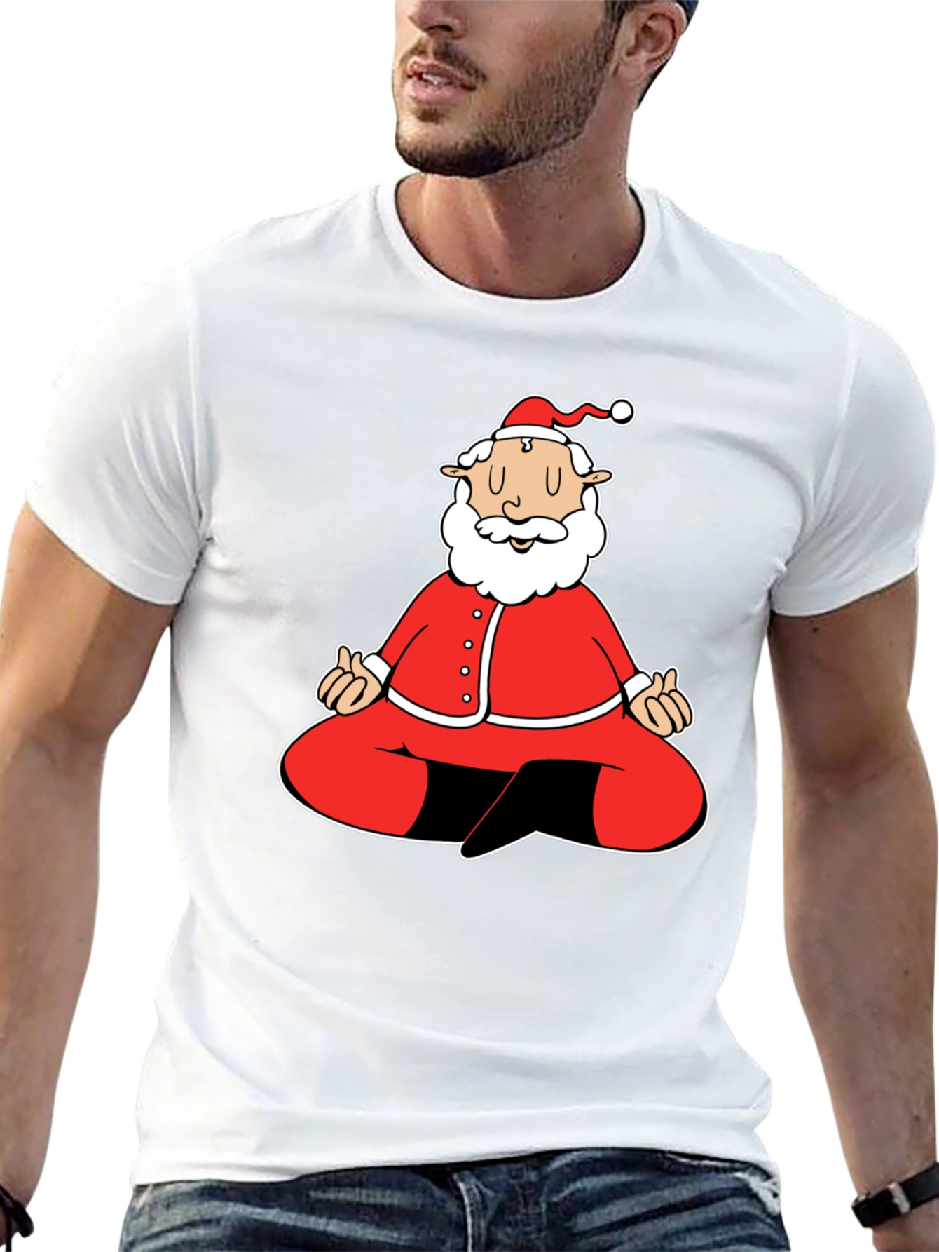 Meditating Santa Graphic Tee - Black Cotton Blend Shirt