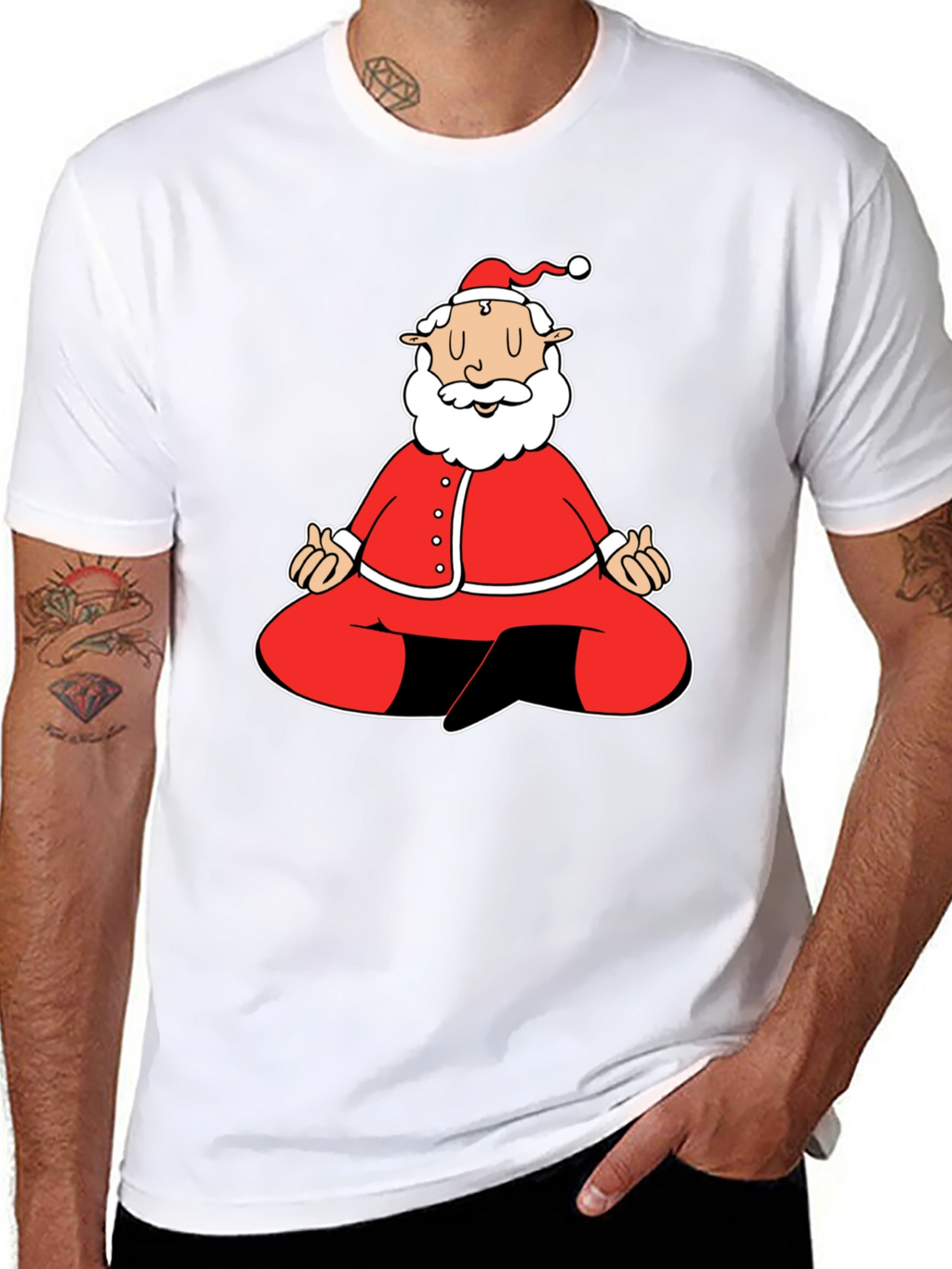 Meditating Santa Graphic Tee - Black Cotton Blend Shirt