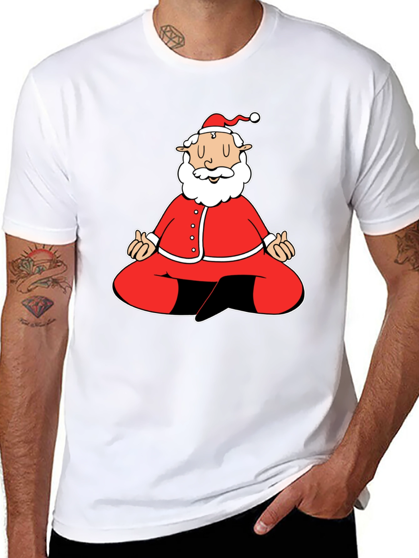 Meditating Santa Graphic Tee - Black Cotton Blend Shirt