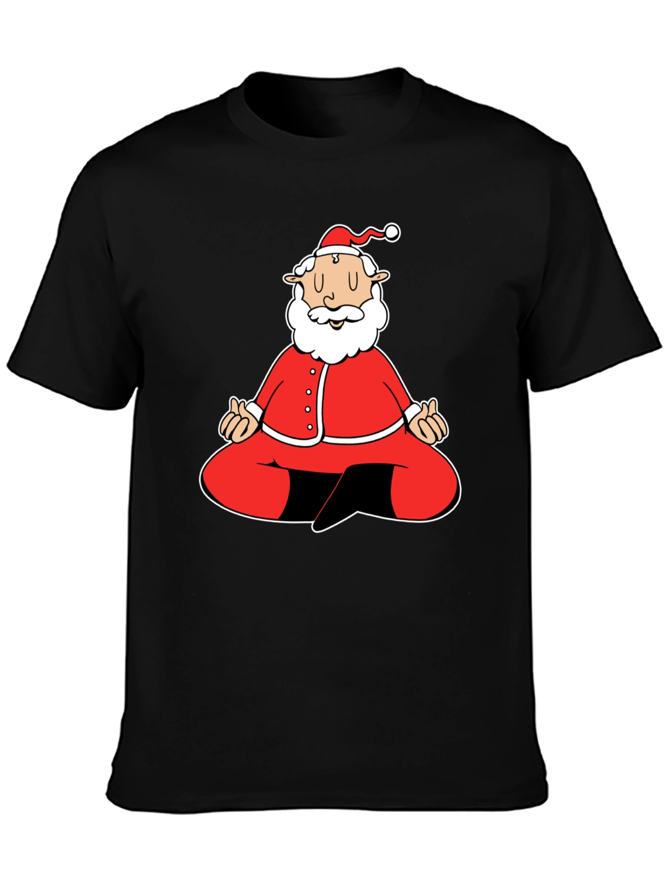 Meditating Santa Graphic Tee - Black Cotton Blend Shirt
