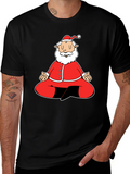 Meditating Santa Graphic Tee - Black Cotton Blend Shirt