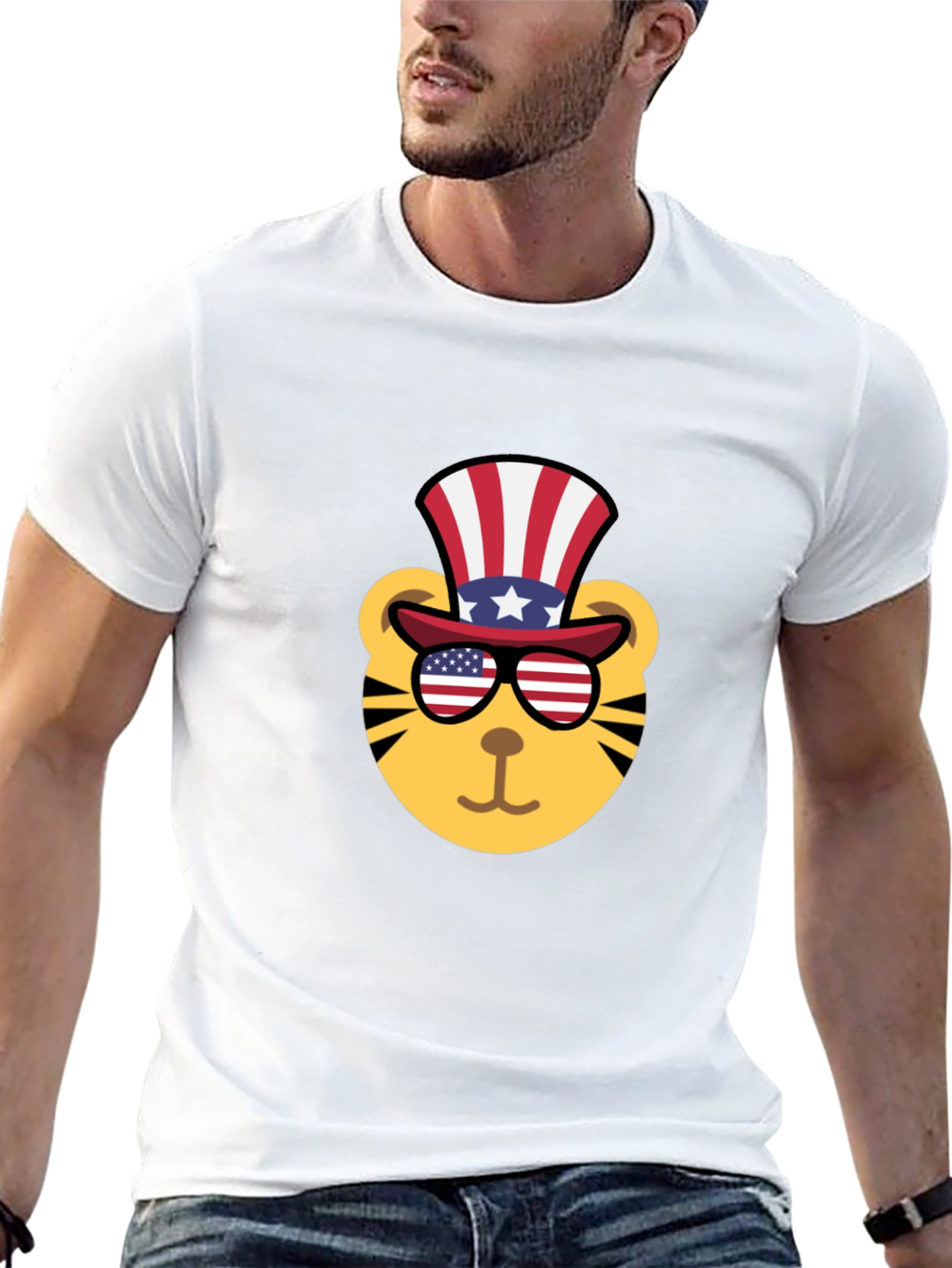 Patriotic Tiger Graphic Tee - Mens Black T-Shirt