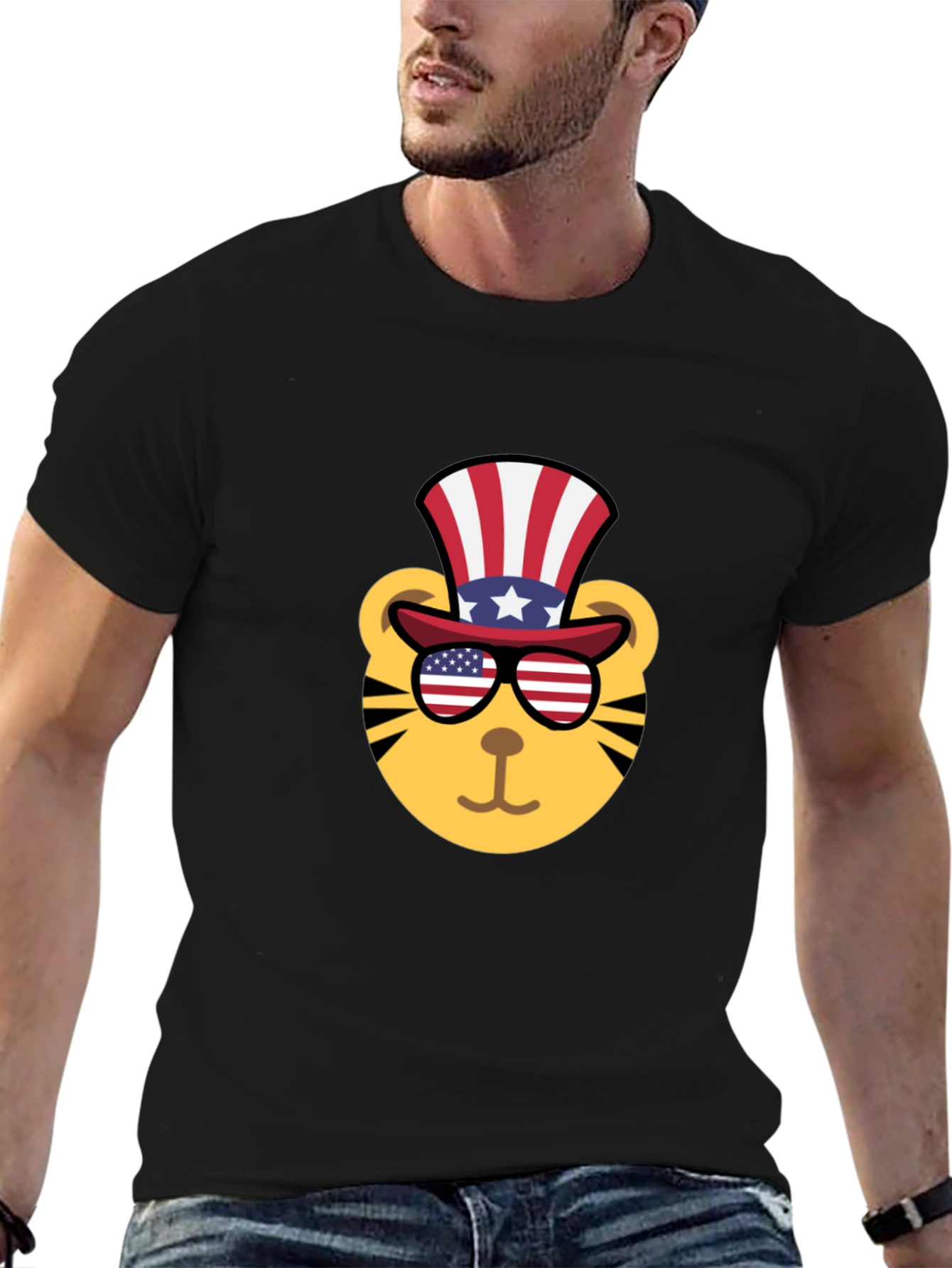 Patriotic Tiger Graphic Tee - Mens Black T-Shirt