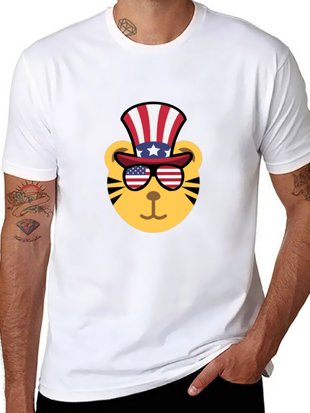 Patriotic Tiger Graphic Tee - Mens Black T-Shirt