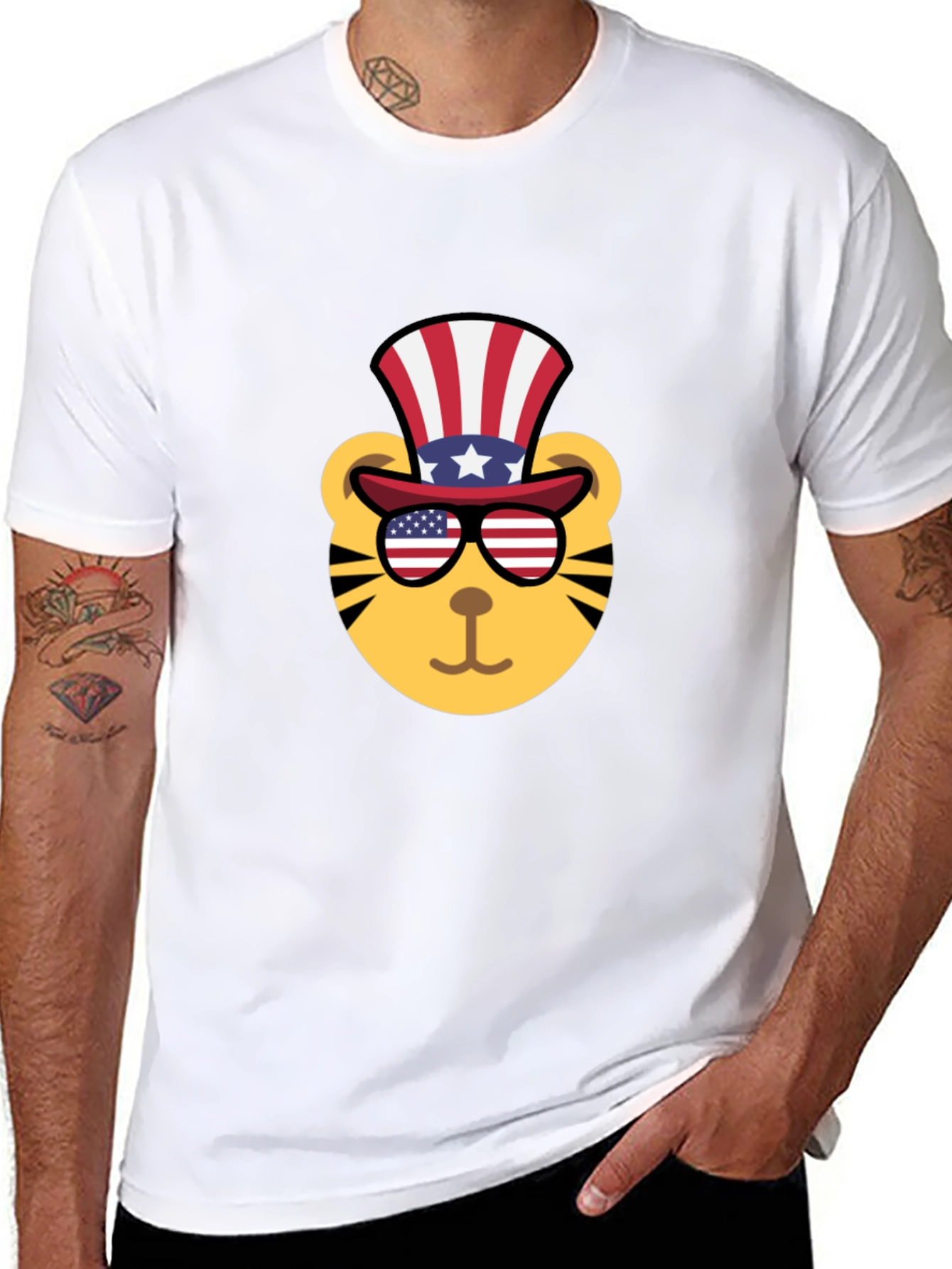 Patriotic Tiger Graphic Tee - Mens Black T-Shirt