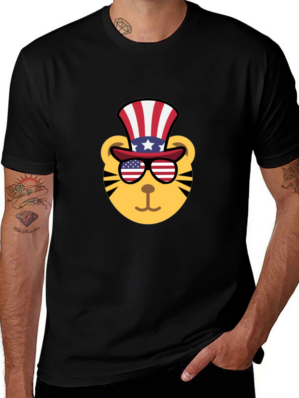 Patriotic Tiger Graphic Tee - Mens Black T-Shirt