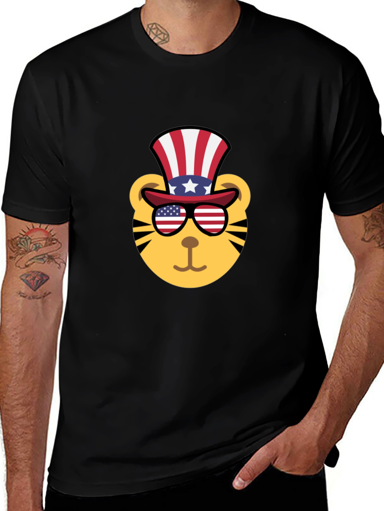 Patriotic Tiger Graphic Tee - Mens Black T-Shirt